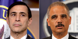 Issa (left) is requesting Holder's communications on the Fast and Furious operation. (Photo by AP)